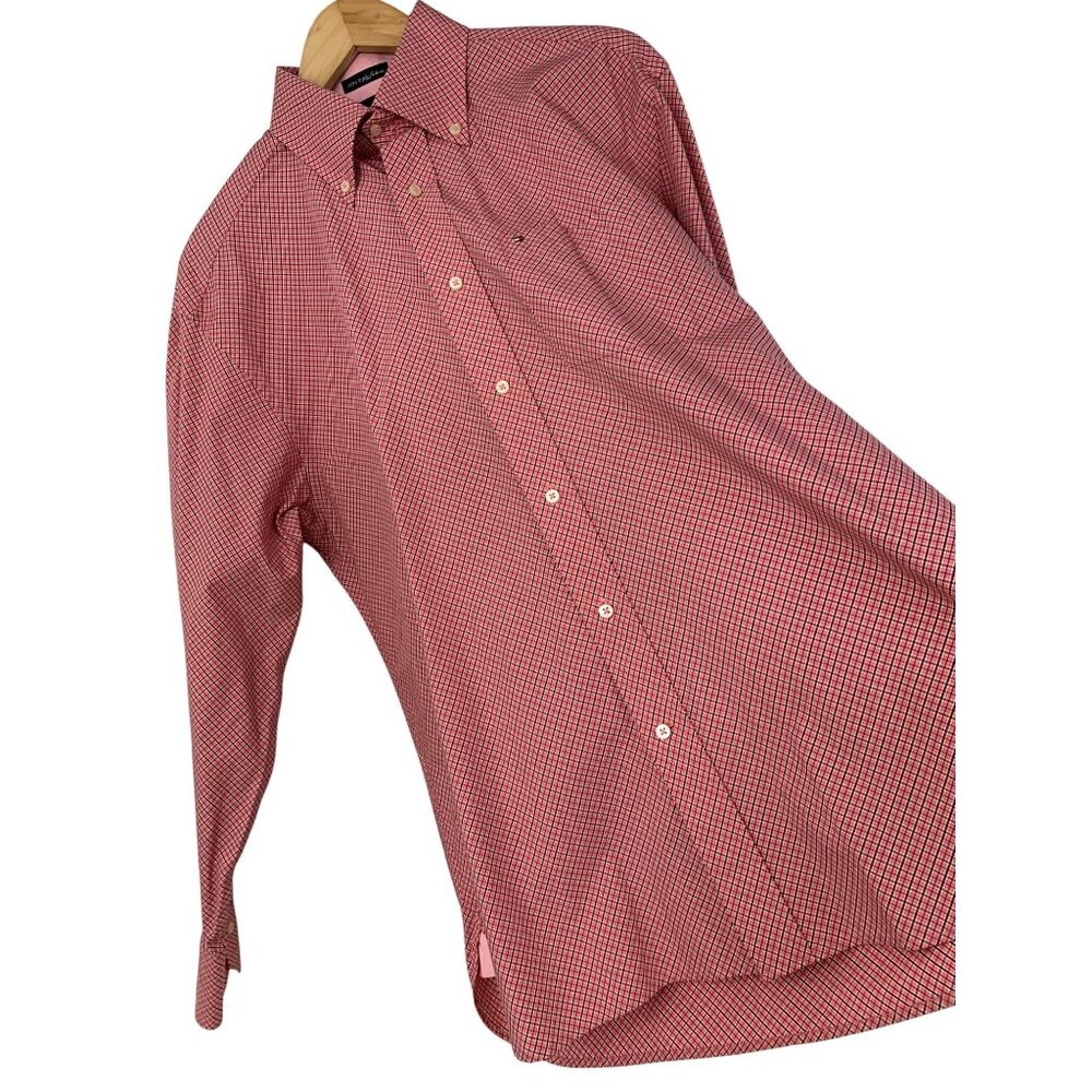 New 2004 Old Stock Tommy Hilfiger Mens Red Plaid Button Shirt M 2-Ply VTG 8882